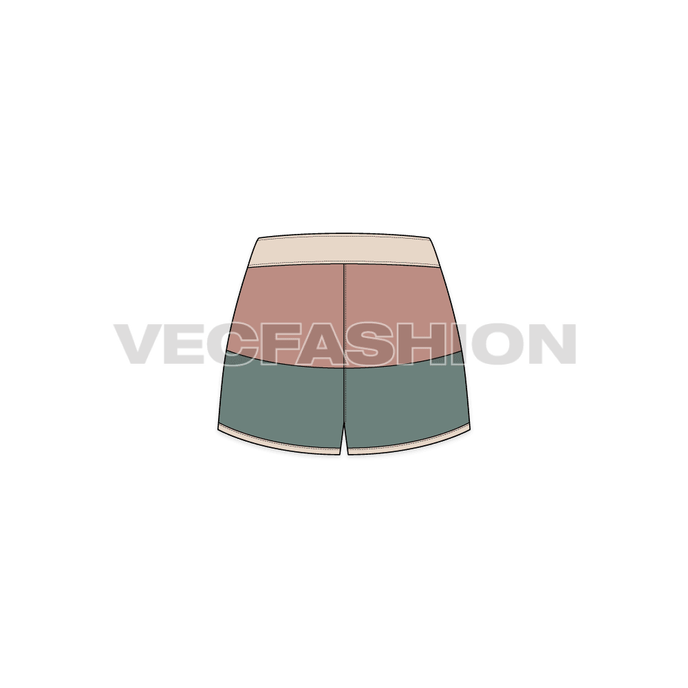 Womens knotted shorts flat sketch, back view