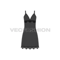 Womens laced nightie flat sketch, front view