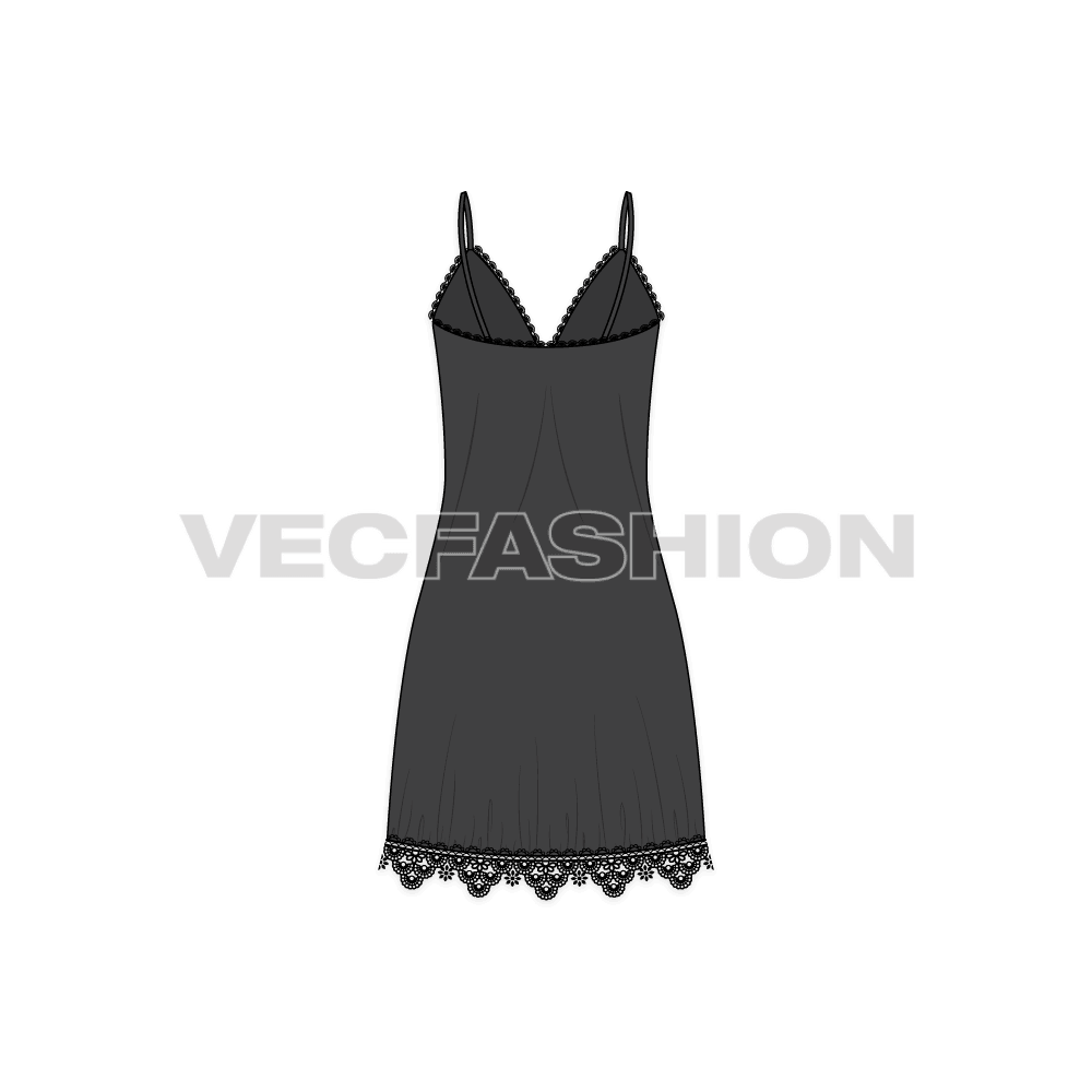 A vector fashion template sketch for Women's Laced Nightie. A very special article made out of sheer fabric and lace trims all over the edges. This is a high in demand style for nighties and gives a seductive look once worn. 