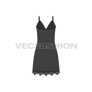 A vector fashion template sketch for Women's Laced Nightie. A very special article made out of sheer fabric and lace trims all over the edges. This is a high in demand style for nighties and gives a seductive look once worn. 