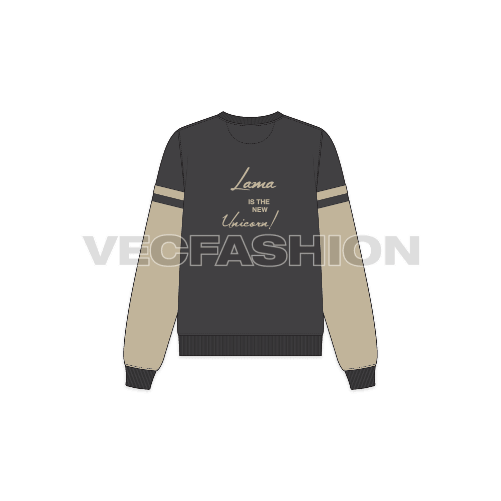 Womens lama inspired sweatshirt flat sketch, back view