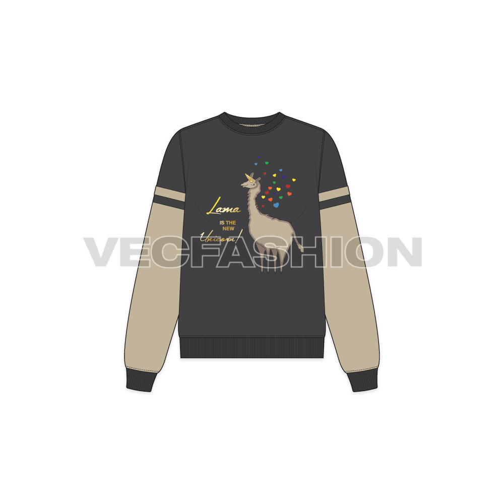 Womens lama inspired sweatshirt flat sketch, front view
