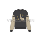 Womens lama inspired sweatshirt flat sketch, front view