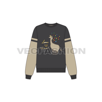 A new vector fashion flat for Women's Sweatshirt inspired by Lama, The New Unicorn. An original graphic was put together create the trendy fashion look. 