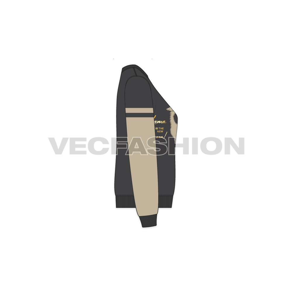 Womens lama inspired sweatshirt flat sketch, side view