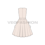 Womens lapel v neck swing dress flat sketch, back view