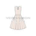 Womens lapel v neck swing dress flat sketch, front view