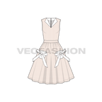 Womens lapel v neck swing dress flat sketch, front view