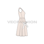 Womens lapel v neck swing dress flat sketch, side view