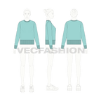 Womens large rib slim-fit sweatshirt flat sketch, croqui sketch