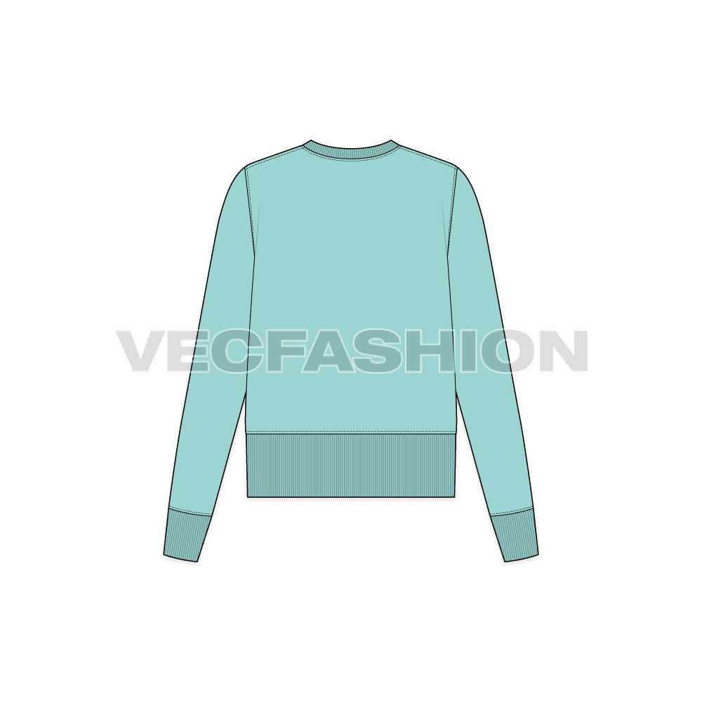 Womens large rib slim-fit sweatshirt flat sketch, back view