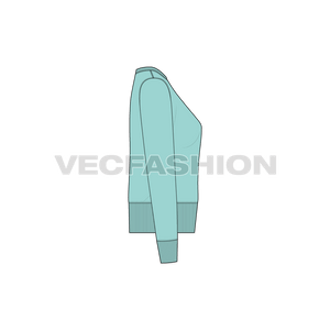 A Women's clothing template of Slim-fit Sweatshirt with longer rib in Light Blue color. The Rib is used on Collar and on Sleeve and Bottom Hem.
