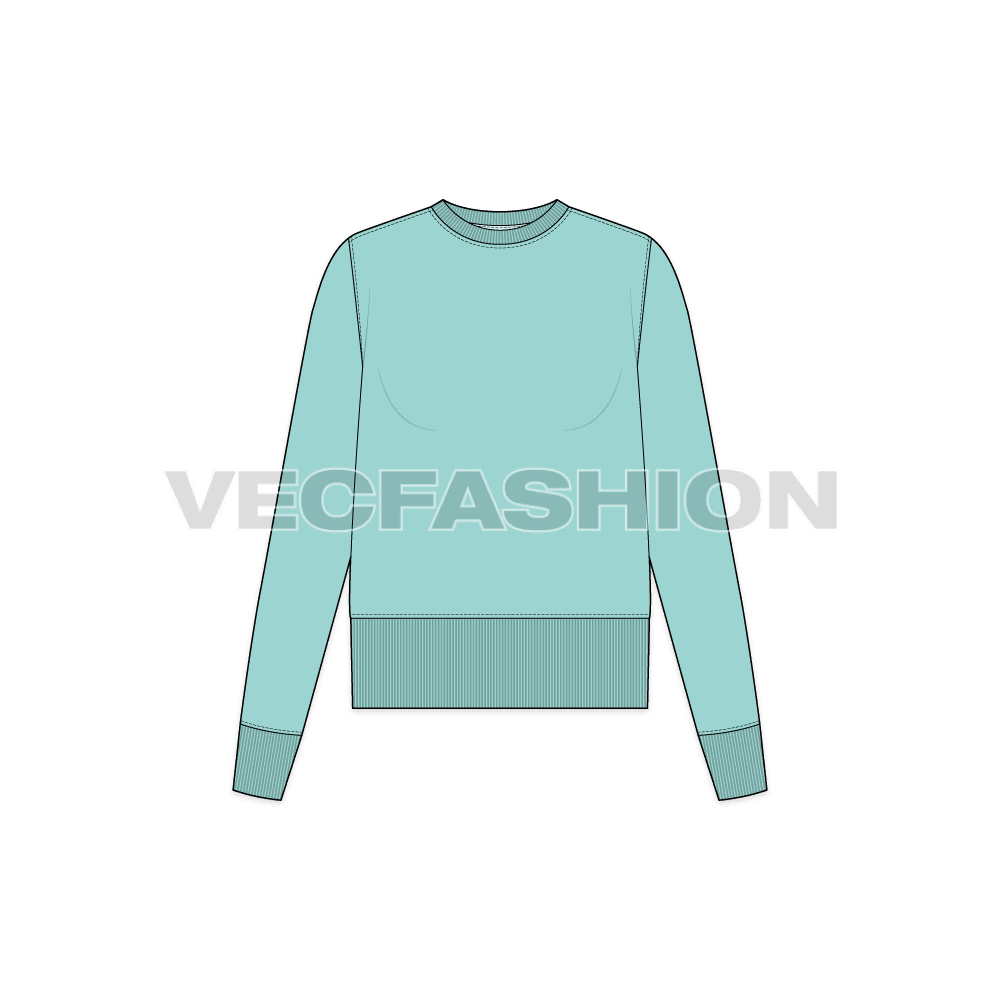 Womens large rib slim-fit sweatshirt flat sketch, front view