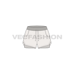 Womens layered gym shorts flat sketch, front view