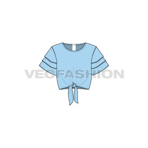 A vector template for Women's Layered Sleeve Knot Hem Top. It has a knot at the hem with 3 layered flared sleeves.