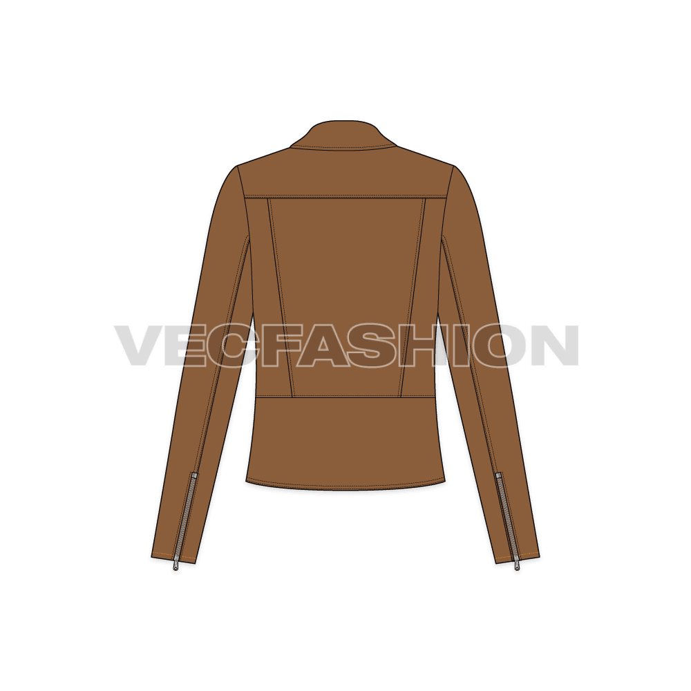 A vector fashion flat sketch for Women's Leather Biker Jacket. It has all details that comes on a leather jacket also know as Moto Jacket. 