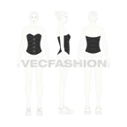 Womens leather corset flat sketch, croqui sketch