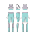 Womens legging sport bra flat sketch, showing all views, front, side and back