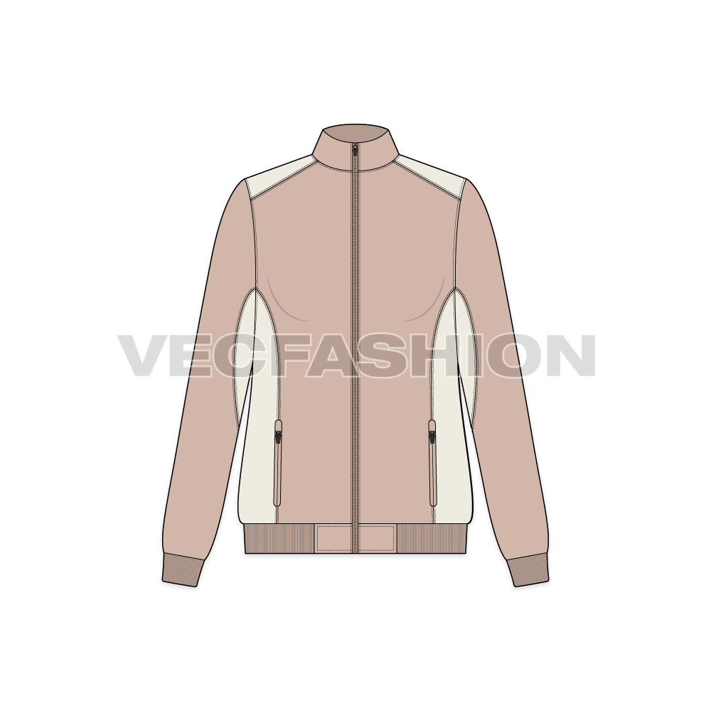 Women's Light Weight Winter Jacket flat sketch, front view