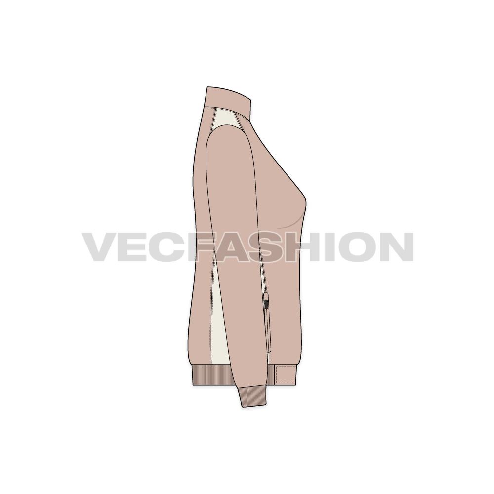 Women's Light Weight Winter Jacket flat sketch, side view