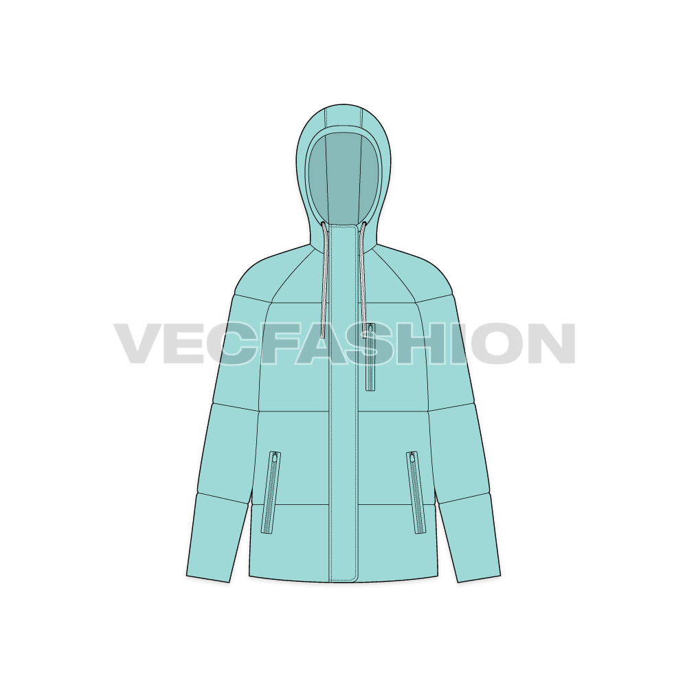 Women's Lightweight Down Jacket flat sketch, front view