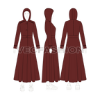 Women's Long Coat flat sketch, croqui sketch