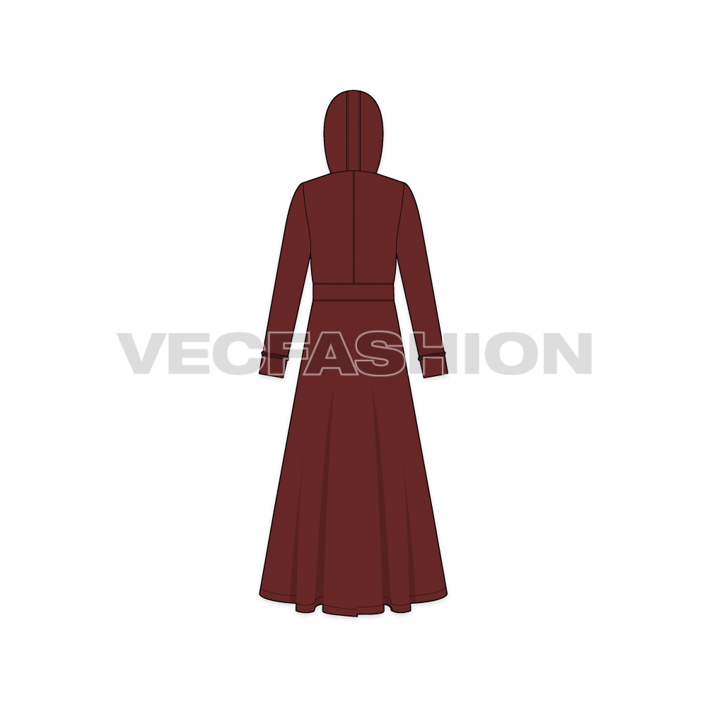 Women's Long Coat flat sketch, back view
