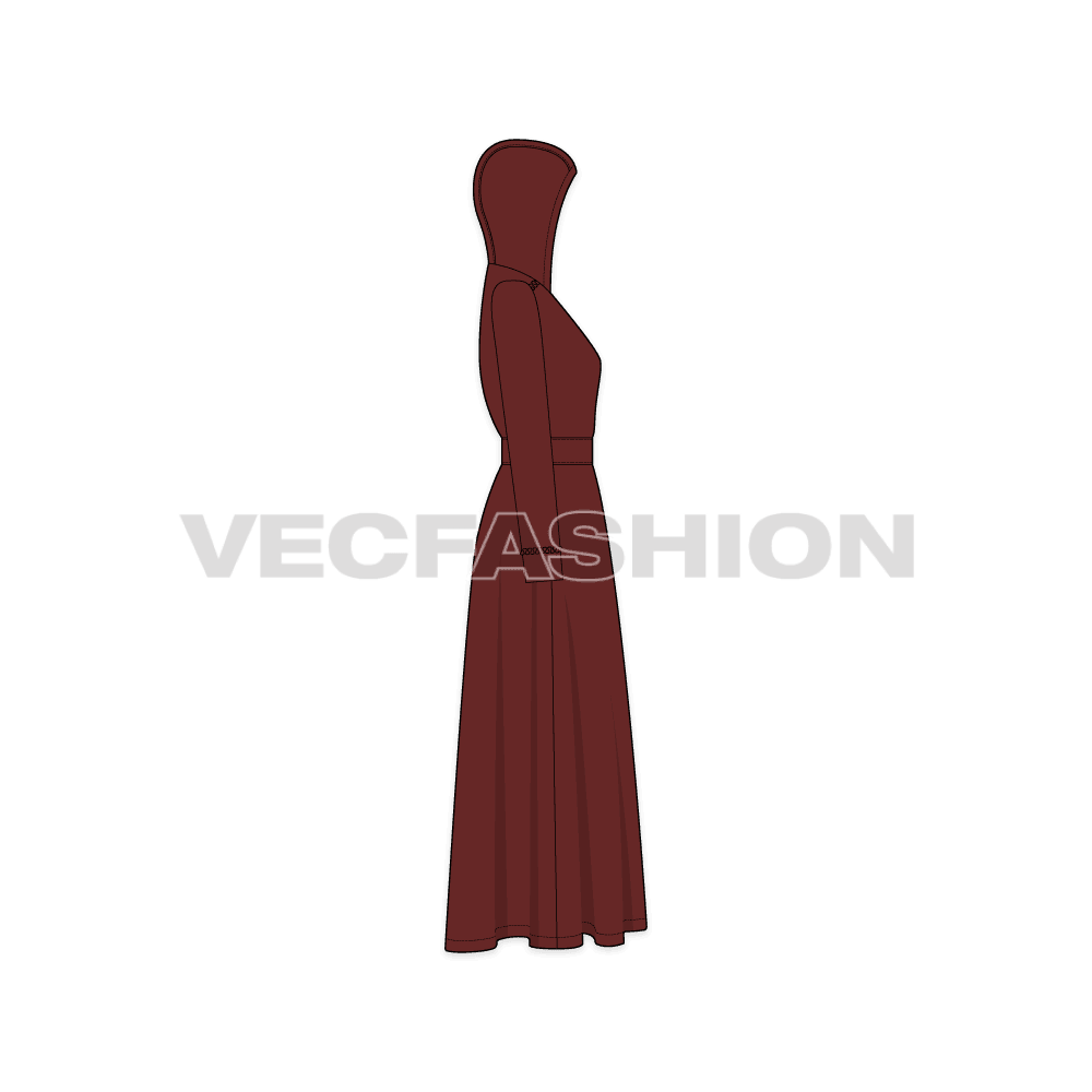 Women's Long Coat flat sketch, side view