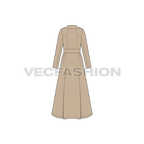 Women's Long Coat with Big Collar flat sketch, back view