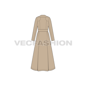 A vector illustrator template of Women's Long Coat with Big Collar. It is made of skin color can be made in faux leather or heavy cotton twill water repellent fabric. 