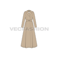 Women's Long Coat with Big Collar flat sketch, front view