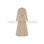 Women's Long Coat with Big Collar flat sketch, front view