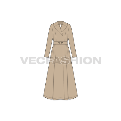 A vector illustrator template of Women's Long Coat with Big Collar. It is made of skin color can be made in faux leather or heavy cotton twill water repellent fabric. 