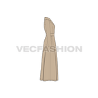 Women's Long Coat with Big Collar flat sketch, side view