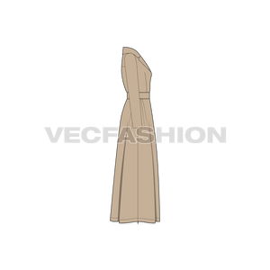 A vector illustrator template of Women's Long Coat with Big Collar. It is made of skin color can be made in faux leather or heavy cotton twill water repellent fabric. 