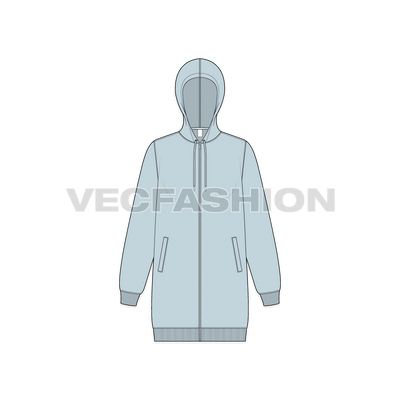 A vector illustrator sketch template of Women's Long Length Raglan Sleeve Hoodie.