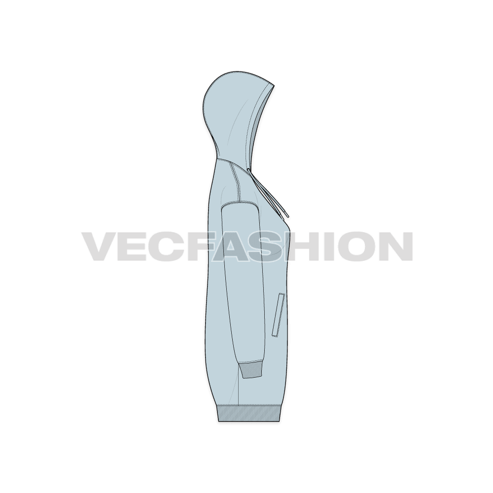 A vector illustrator sketch template of Women's Long Length Raglan Sleeve Hoodie.