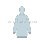 Womens long length front open hoodie flat sketch, back view