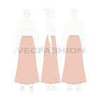 Womens long length gathered skirt flat sketch, croqui sketch