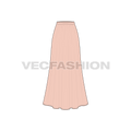 Womens long length gathered skirt flat sketch, front view