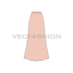 Womens long length gathered skirt flat sketch, front view