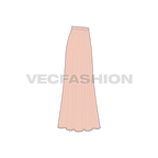 Womens long length gathered skirt flat sketch, side view