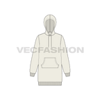 Womens long length pullover hoodie flat sketch, front view