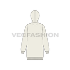 Womens long length pullover hoodie flat sketch, back view