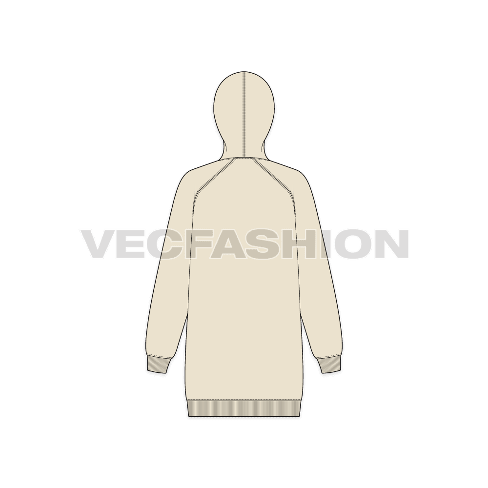 ketch template of Women's Long Length Raglan Sleeve Hoodie.