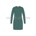 Womens long length round neck shirt flat sketch, front view