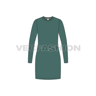 A vector fashion template for Women's Long Length Round Neck Shirt