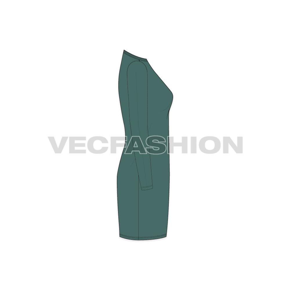 A vector fashion template for Women's Long Length Round Neck Shirt
