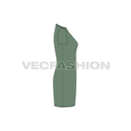 Womens long length roundneck shirt flat sketch, side view