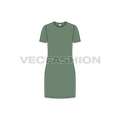 Womens long length roundneck shirt flat sketch, front view
